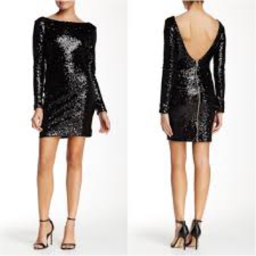 Dress the population black sequin mini dress